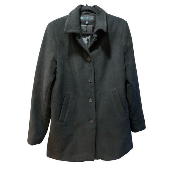 *Kenneth Cole Reaction Women's Black Wool Blend Coat Jacket Size 12 preppy - Picture 1 of 8